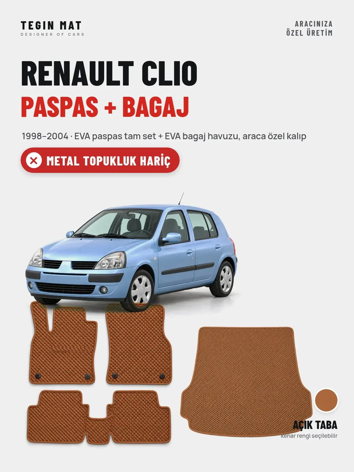 Renault Clio EVA Paspas + Bagaj Havuzu Seti (1998–2004) Açık Taba – Metal Topukluk Hariç (1)