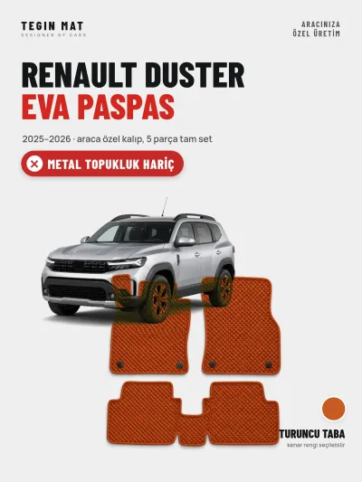 Renault Duster EVA Oto Paspas Tam Set (2025–2026) Turuncu Taba – Metal Topukluk Hariç
