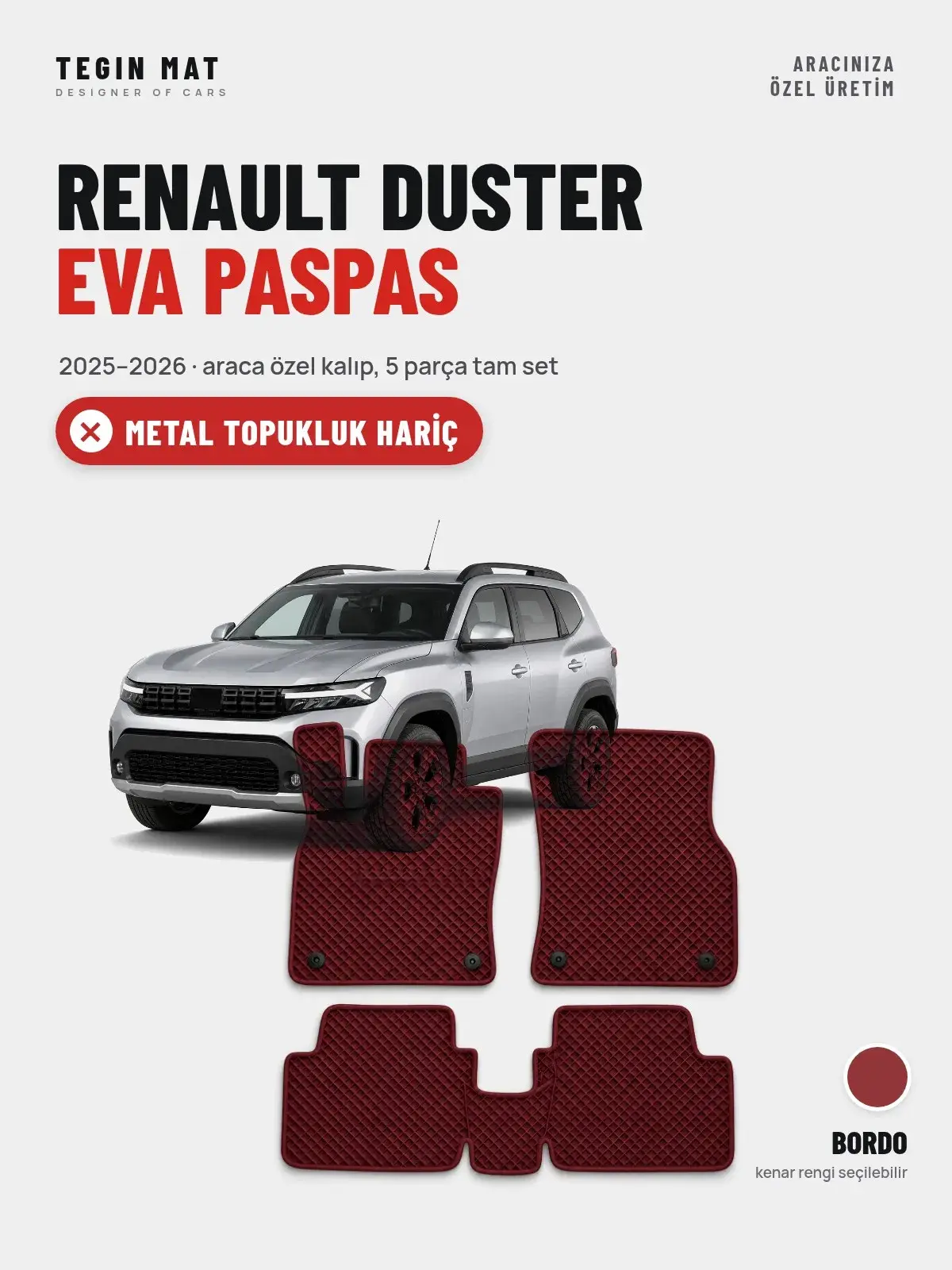 Renault Duster EVA Oto Paspas Tam Set (2025–2026) Bordo – Metal Topukluk Hariç (1)