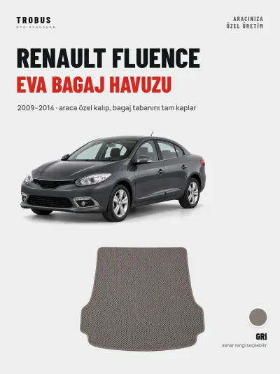 Renault Fluence EVA Bagaj Havuzu (2009–2014) Gri – Araca Özel Kalıp
