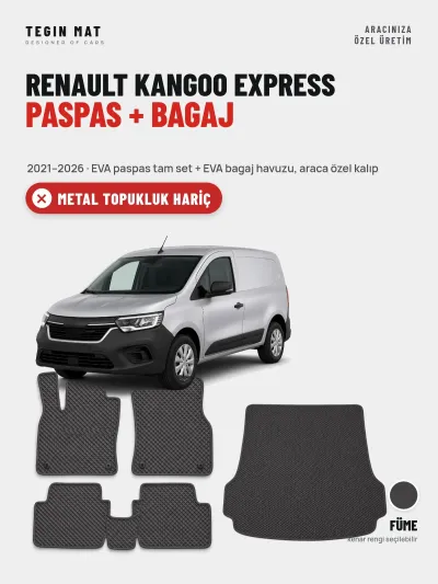 Renault Kangoo Express EVA Paspas + Bagaj Havuzu Seti (2021–2026) Füme – Metal Topukluk Hariç