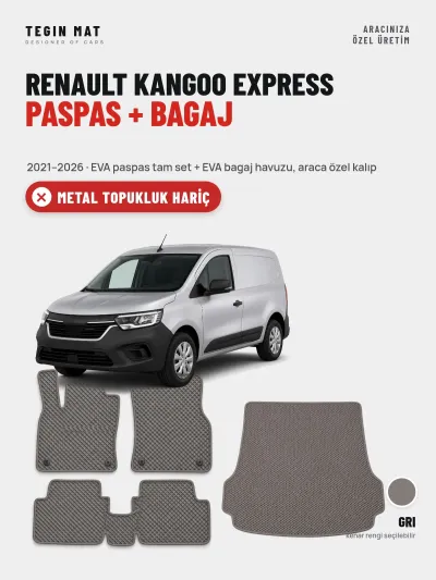 Renault Kangoo Express EVA Paspas + Bagaj Havuzu Seti (2021–2026) Gri – Metal Topukluk Hariç