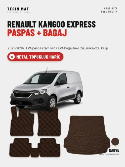 Renault Kangoo Express EVA Paspas + Bagaj Havuzu Seti (2021–2026) Kahve – Metal Topukluk Hariç
