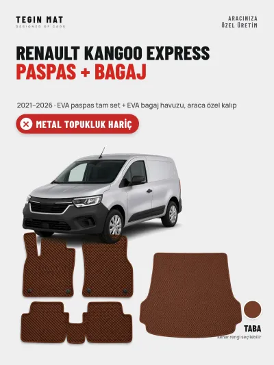 Renault Kangoo Express EVA Paspas + Bagaj Havuzu Seti (2021–2026) Taba – Metal Topukluk Hariç