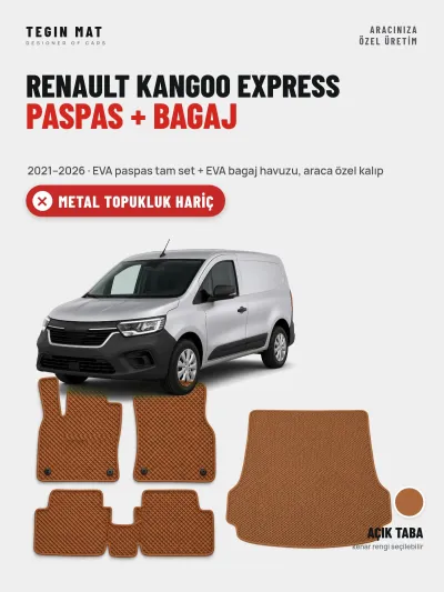 Renault Kangoo Express EVA Paspas + Bagaj Havuzu Seti (2021–2026) Açık Taba – Metal Topukluk Hariç