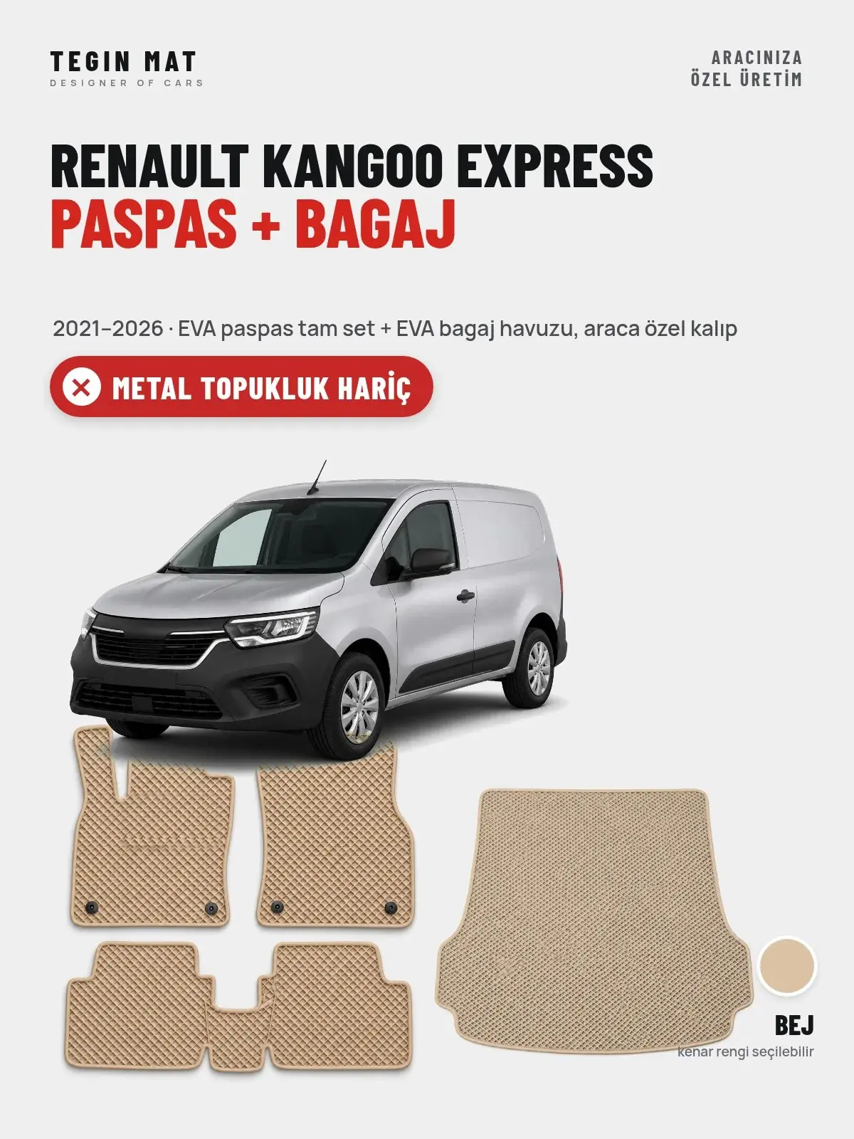 Renault Kangoo Express EVA Paspas + Bagaj Havuzu Seti (2021–2026) Bej – Metal Topukluk Hariç (1)