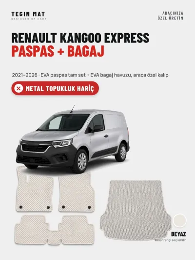 Renault Kangoo Express EVA Paspas + Bagaj Havuzu Seti (2021–2026) Beyaz – Metal Topukluk Hariç