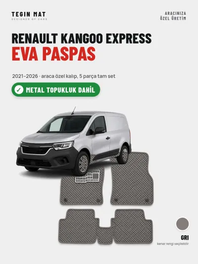 Renault Kangoo Express EVA Oto Paspas Tam Set (2021–2026) Gri – Metal Topukluk Dahil