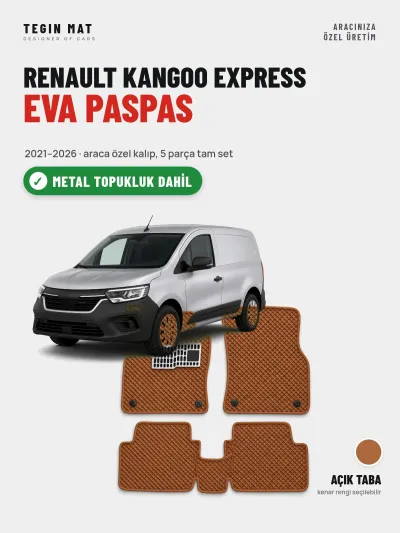 Renault Kangoo Express EVA Oto Paspas Tam Set (2021–2026) Açık Taba – Metal Topukluk Dahil