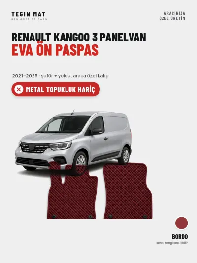 Renault Kangoo 3 Panelvan EVA Ön Paspas (2021–2025) Bordo – Metal Topukluk Hariç