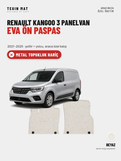 Renault Kangoo 3 Panelvan EVA Ön Paspas (2021–2025) Beyaz – Metal Topukluk Hariç