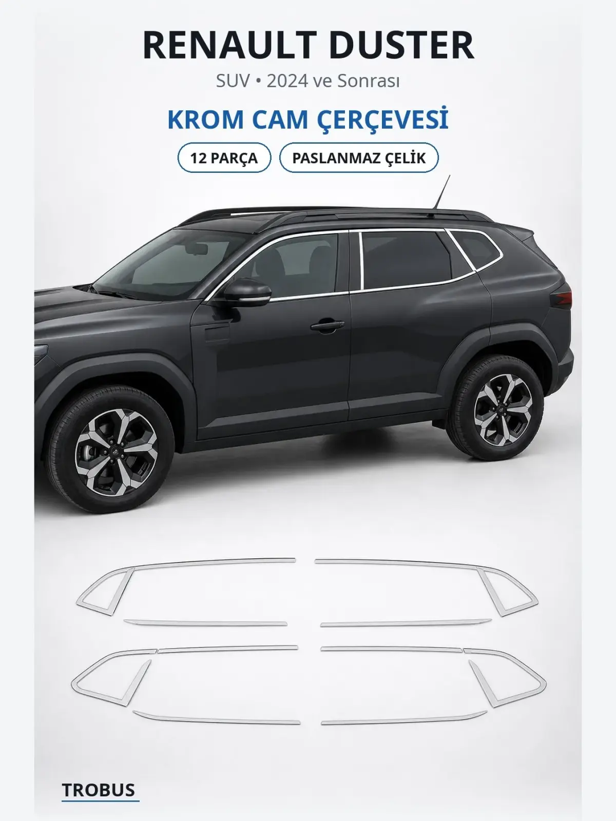 Renault Duster krom cam çerçevesi 1