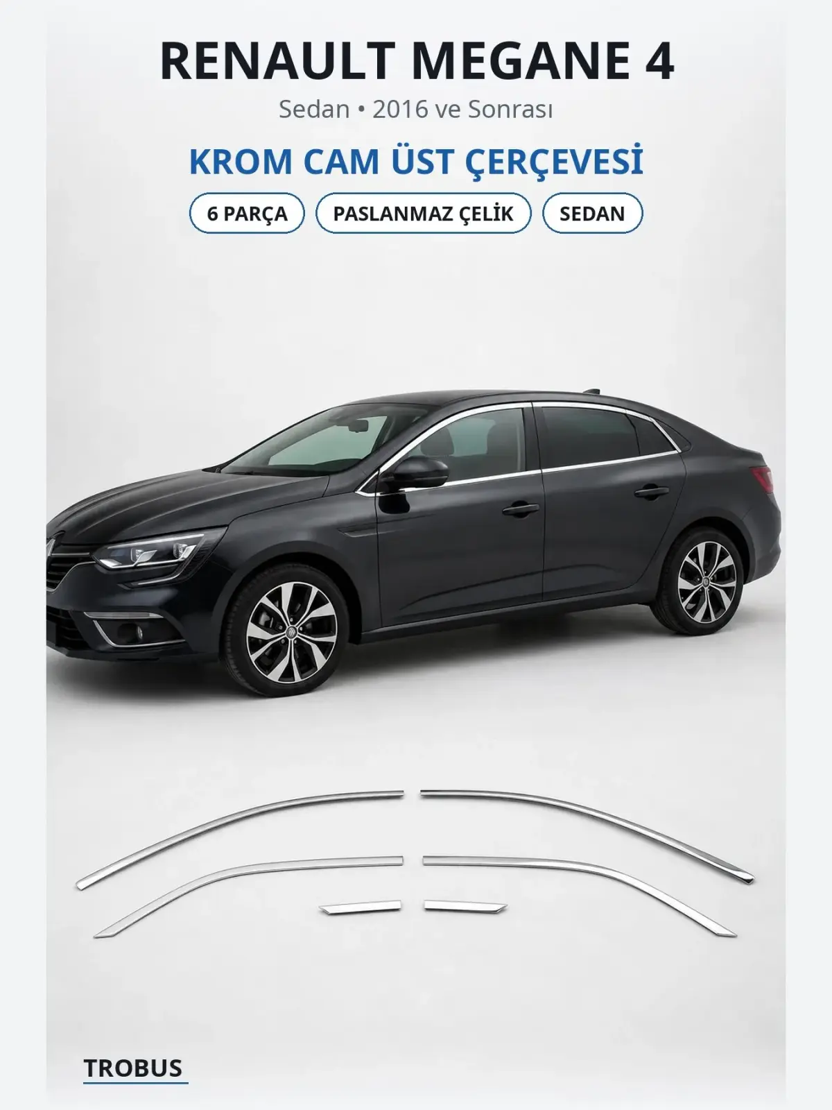 Renault Megane 4 krom cam üst çerçevesi 1