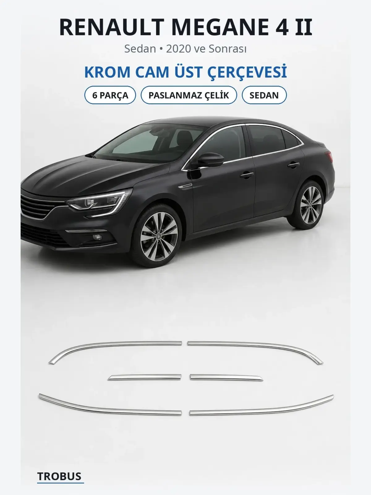 Renault Megane 4 II krom cam üst çerçevesi 1