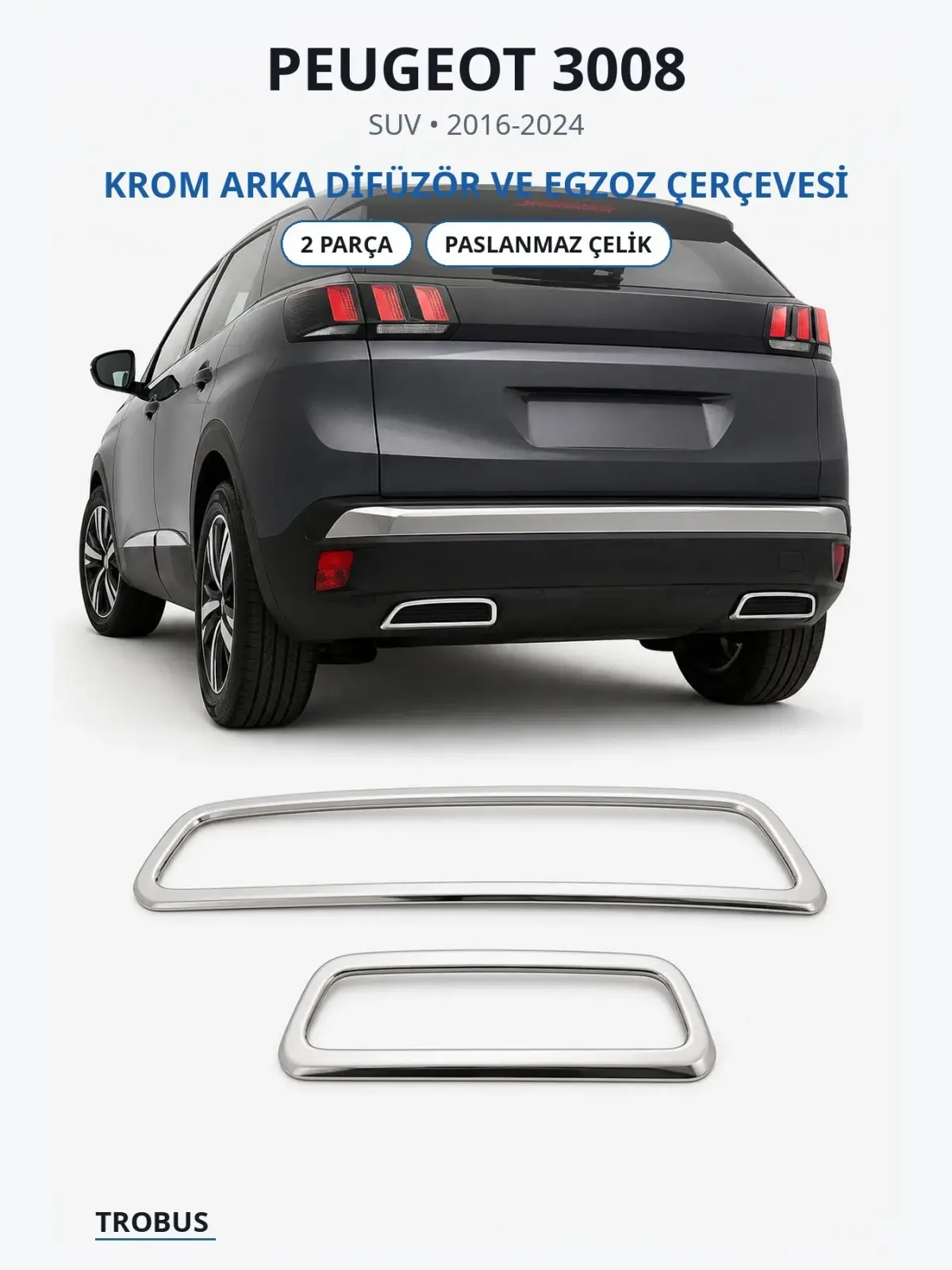 Peugeot 3008 krom arka difüzör ve egzoz çerçevesi 1