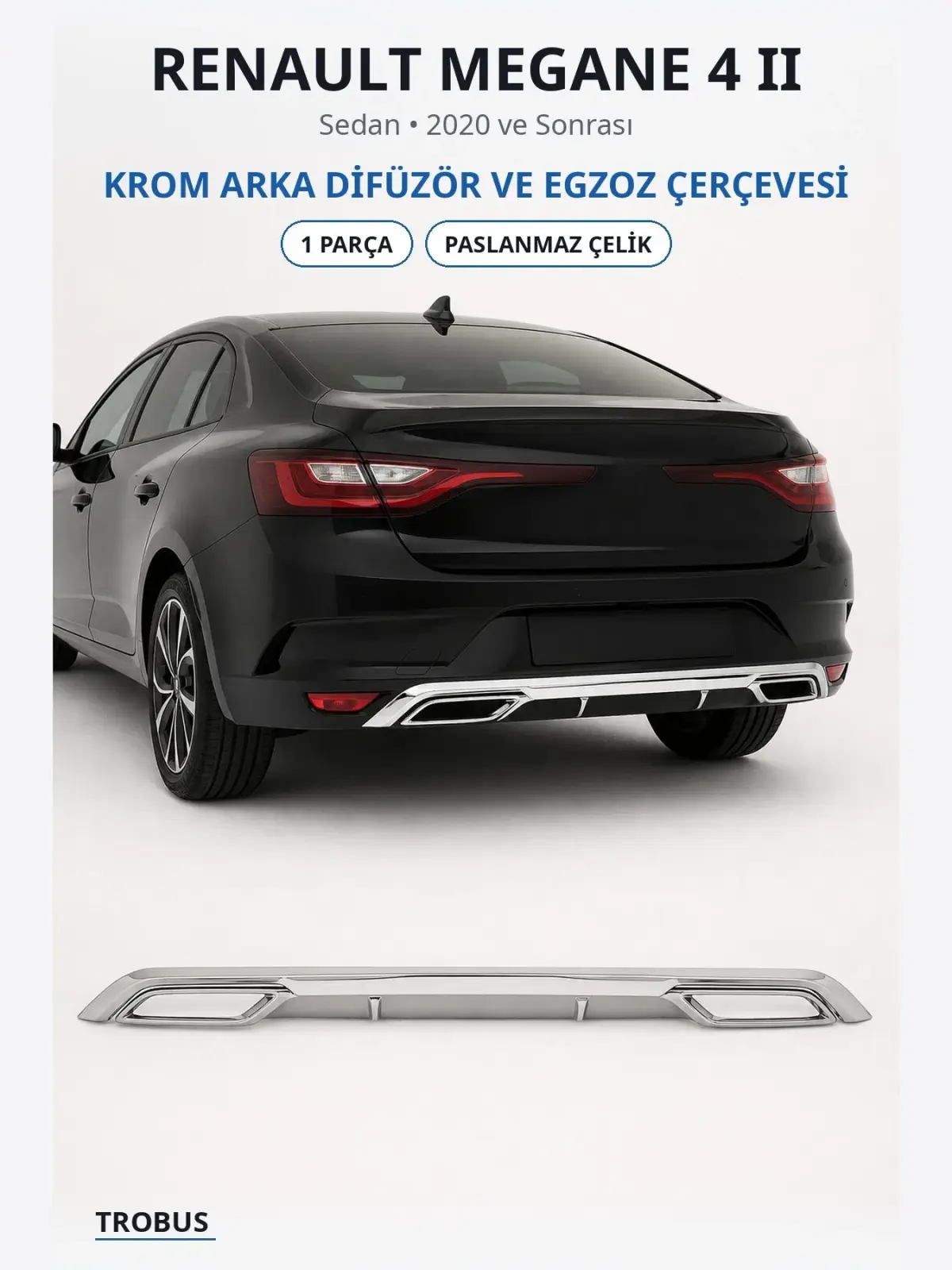 Renault Megane 4 II krom arka difüzör ve egzoz çerçevesi 1