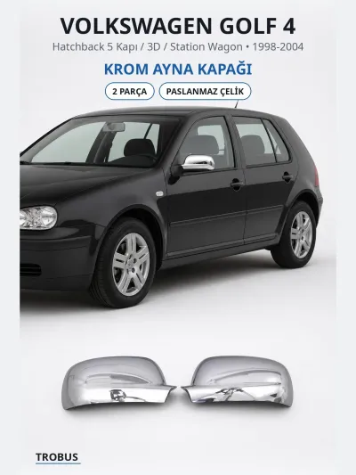 Volkswagen Golf 4 1998-2004 Uyumlu Krom Ayna Kapağı 2 Parça Paslanmaz Çelik