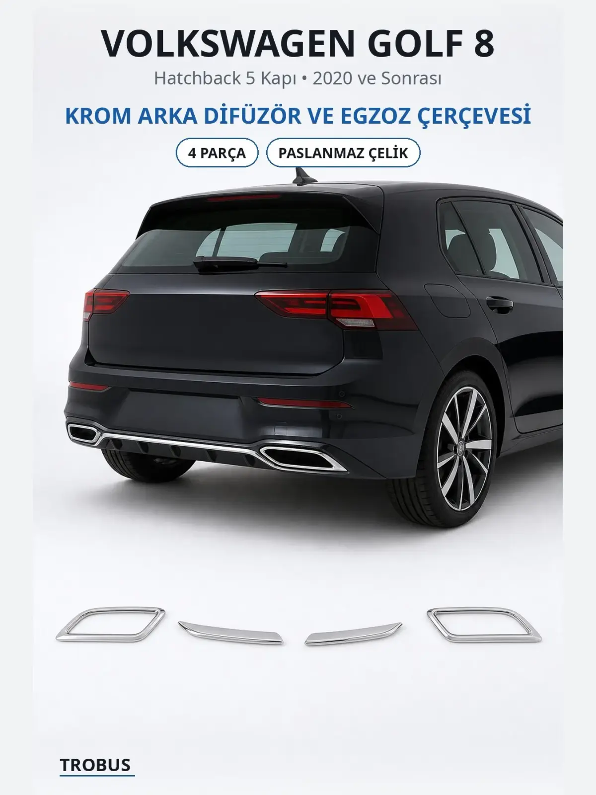 Volkswagen Golf 8 krom arka difüzör ve egzoz çerçevesi 1