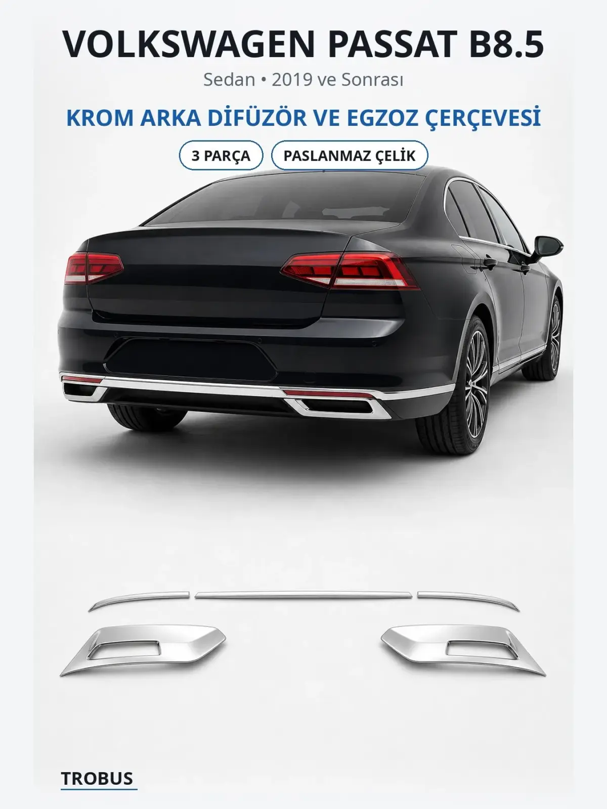 Volkswagen Passat B8.5 krom arka difüzör ve egzoz çerçevesi 1