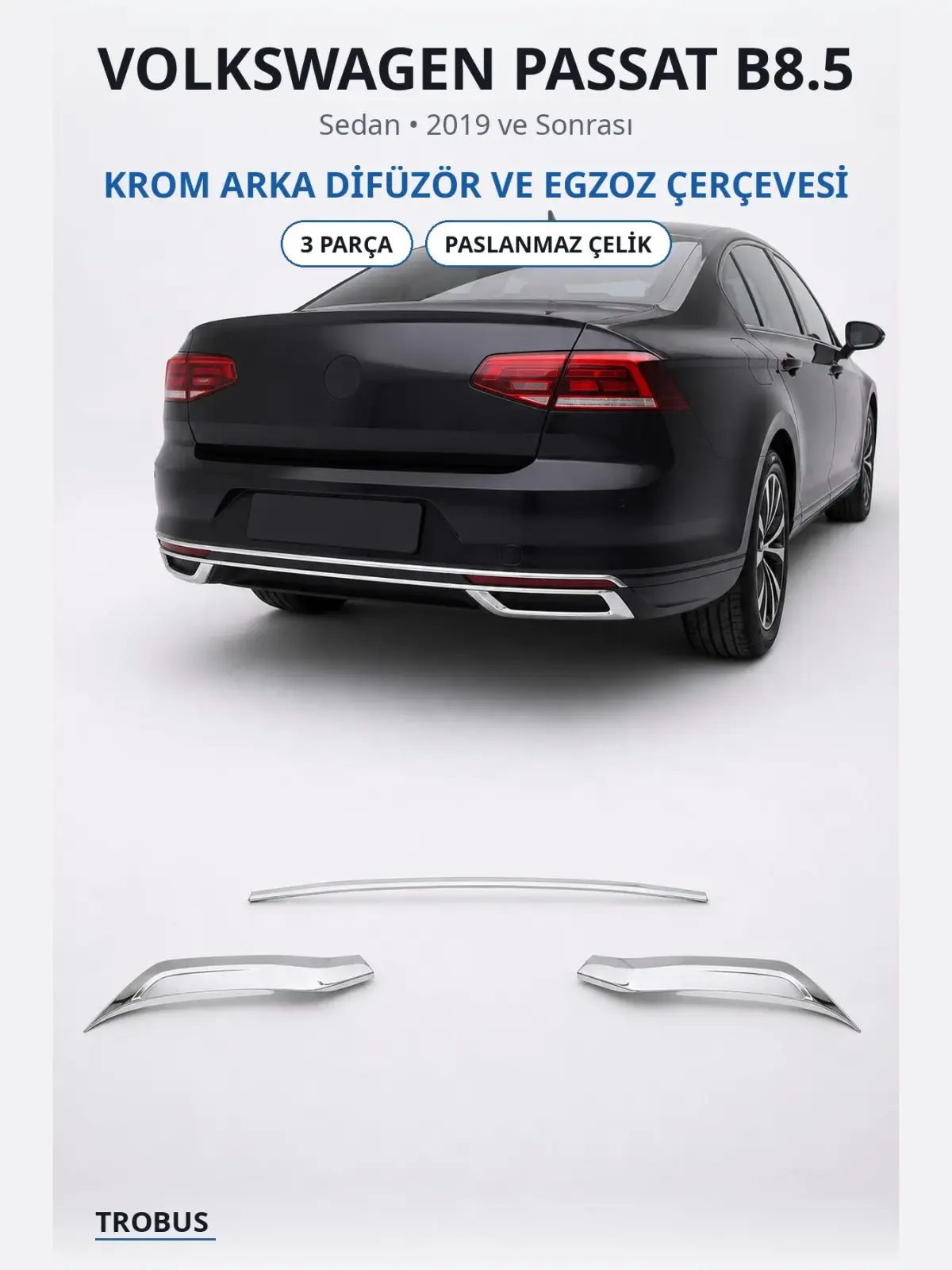 Volkswagen Passat B8.5 krom arka difüzör ve egzoz çerçevesi 1