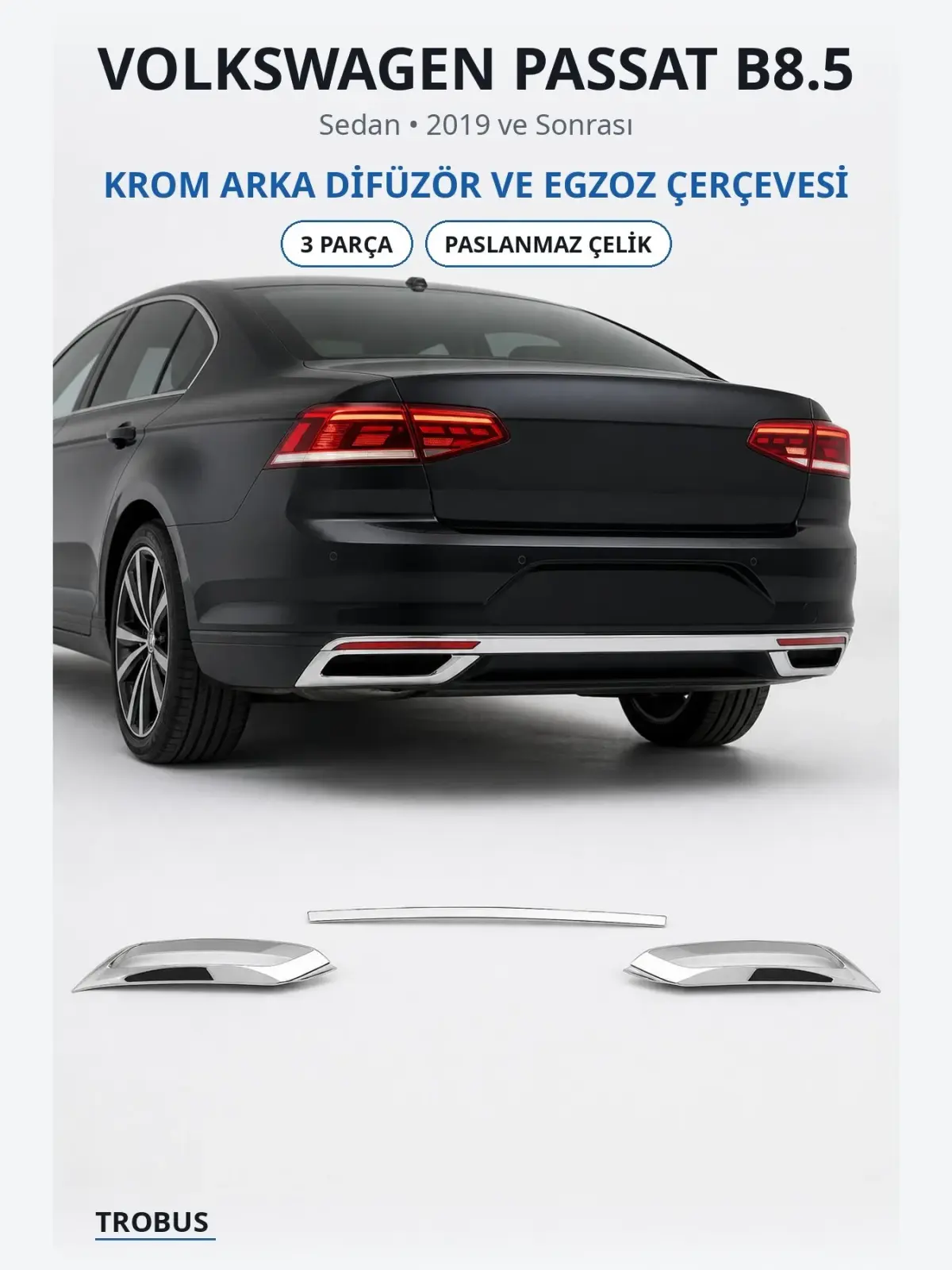 Volkswagen Passat B8.5 krom arka difüzör ve egzoz çerçevesi 1