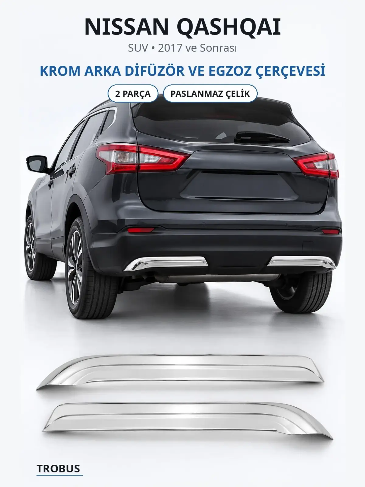 Nissan Qashqai krom arka difüzör ve egzoz çerçevesi 1
