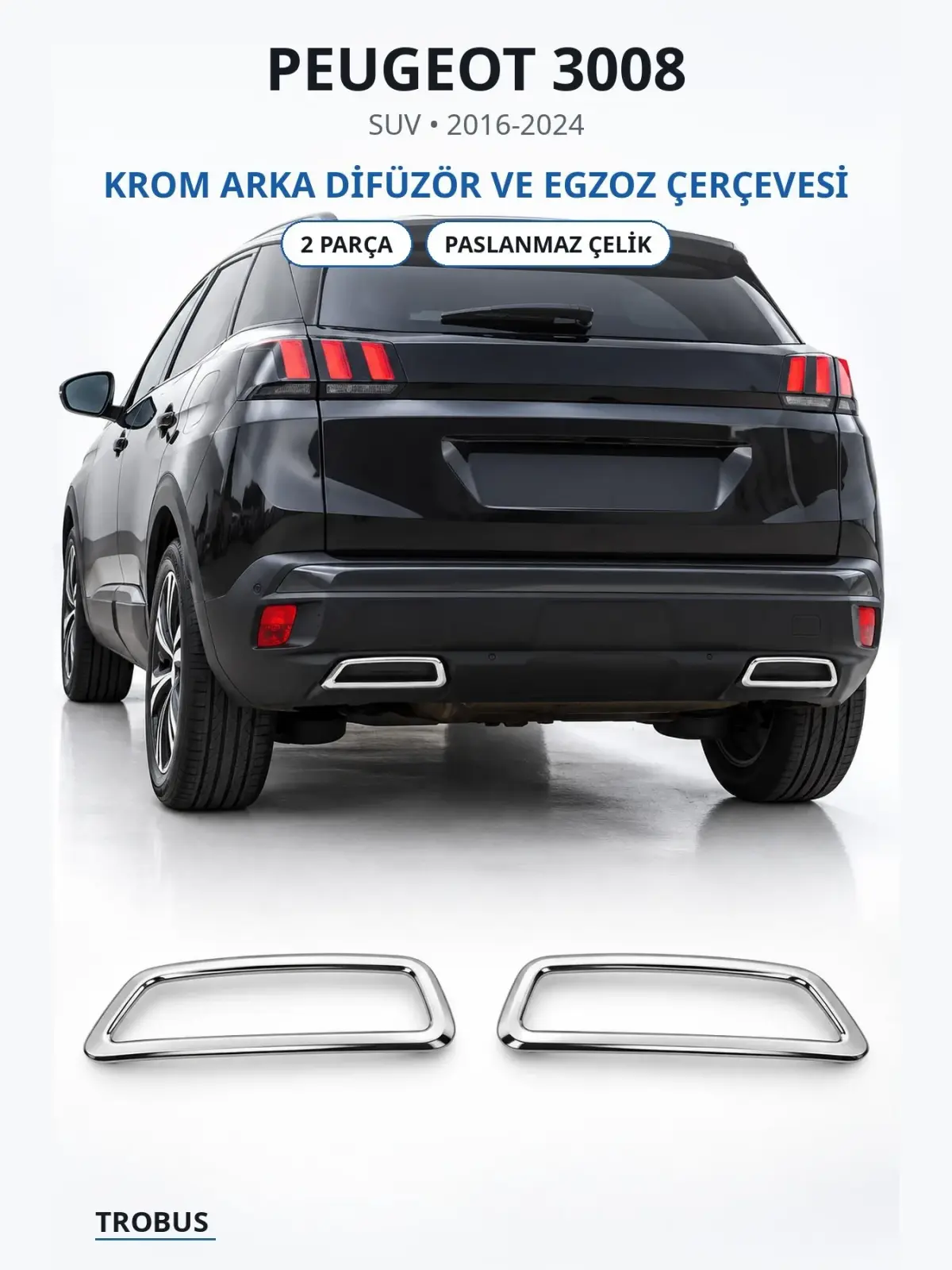 Peugeot 3008 krom arka difüzör ve egzoz çerçevesi 1