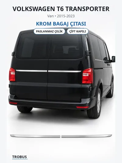 Volkswagen T6 Transporter 2015-2023 Uyumlu Krom Bagaj Çıtası Paslanmaz Çelik Çift Kapılı Delikli