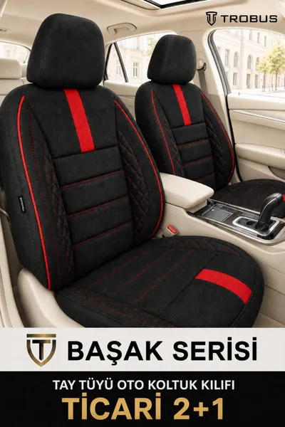 Başak Serisi Koltuk Kılıfı (Binek) Siyah Kırmızı