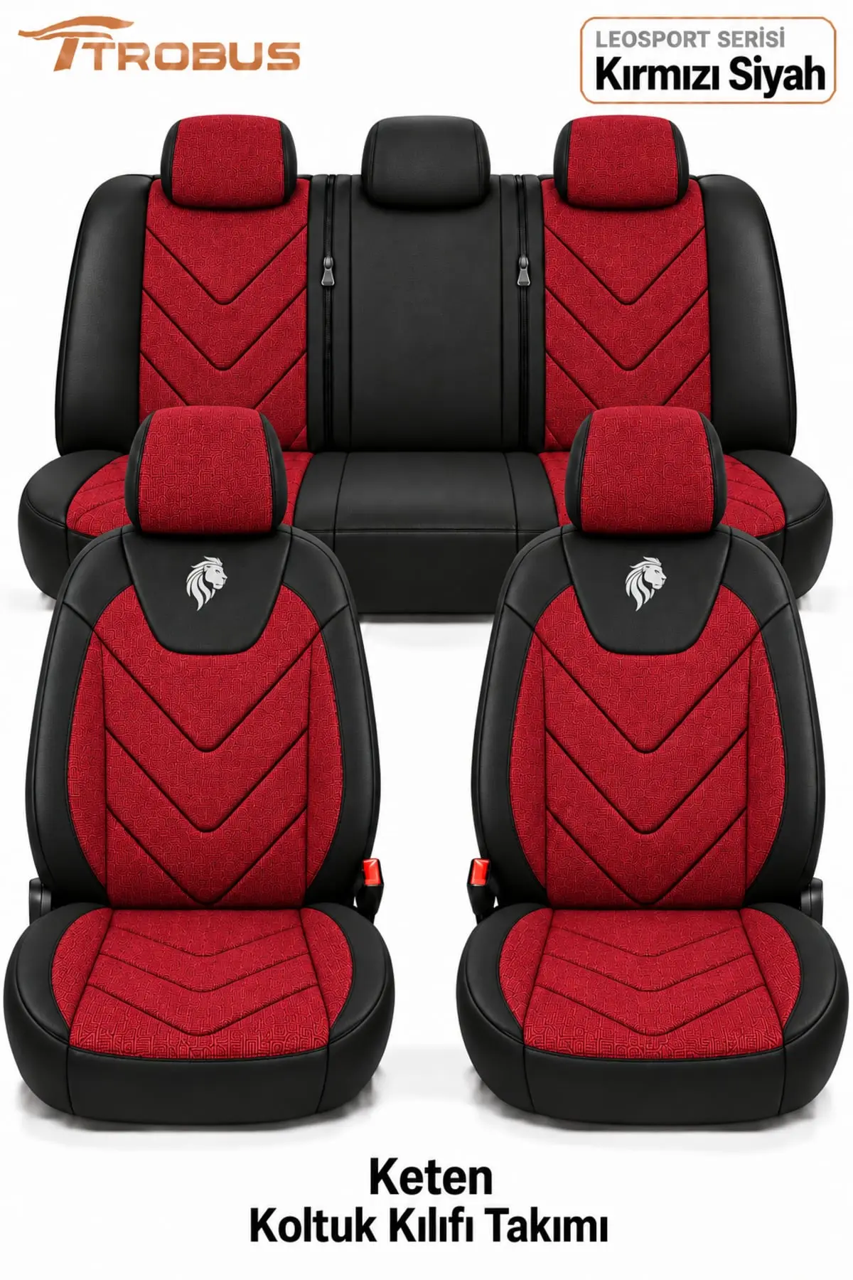 LeoSport Serisi Universal Koltuk Kılıfı Kırmızı Siyah (1)
