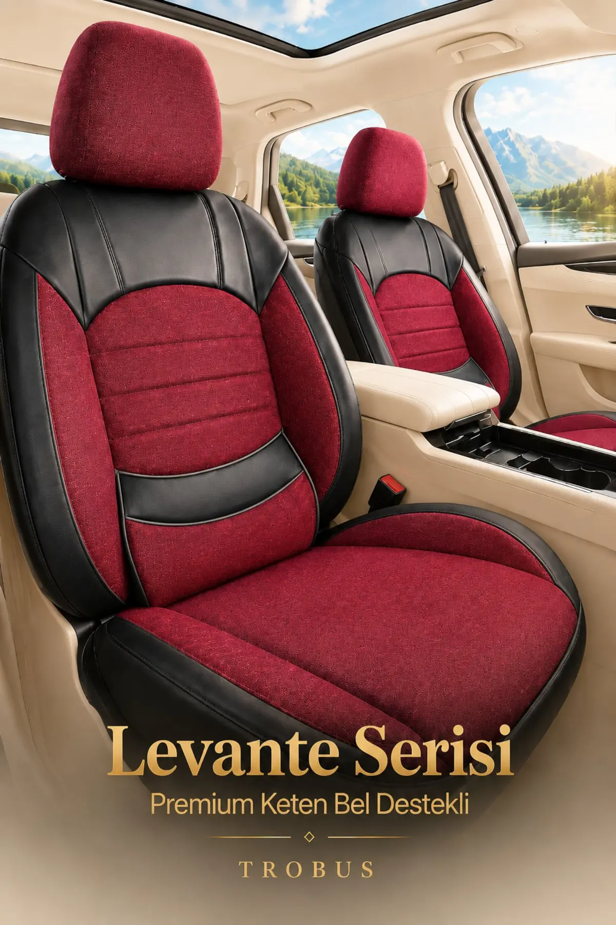 Levante Serisi Universal Koltuk Kılıfı Kırmızı Siyah (1)