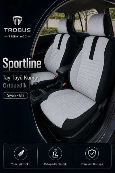 Sportline Serisi Universal Koltuk Kılıfı Gri Siyah