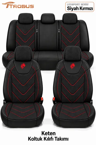 LeoSport Serisi Universal Koltuk Kılıfı Siyah Kırmızı