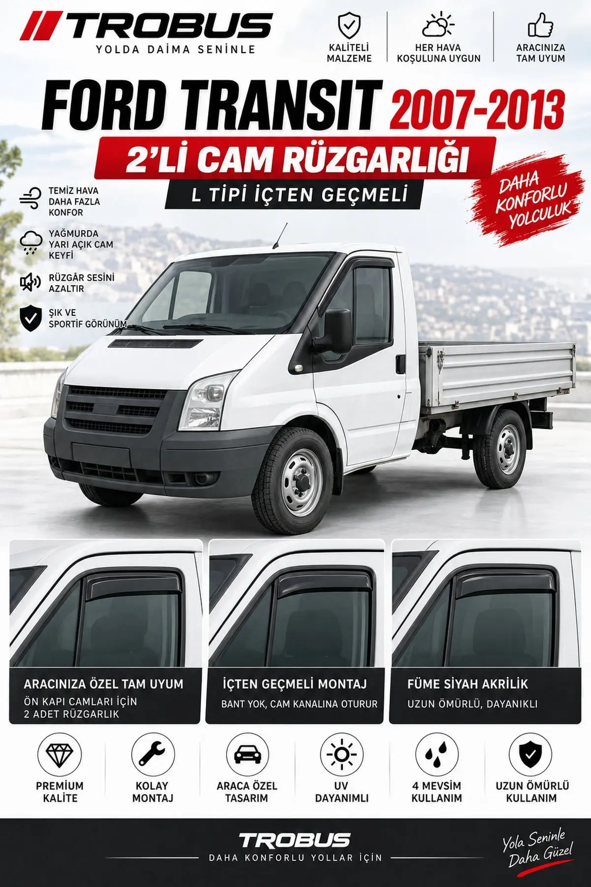 Ford Transit (2007-2013) L Tipi İçten Geçmeli Cam Rüzgarlığı 2'li (1)