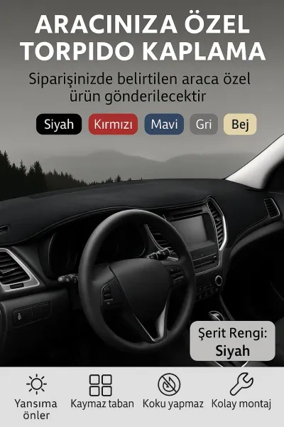 Tofaş Şahin / Doğan / Kartal 1988-2003 Üstten Kapaklı Araca Özel 3D Torpido Kaplama Siyah Biye