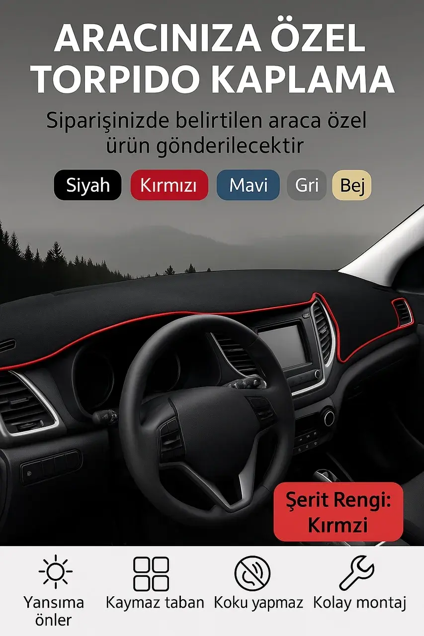 Fiat 500L 2012-2017 Araca Özel 3D Torpido Kaplama Kırmızı Biye (1)