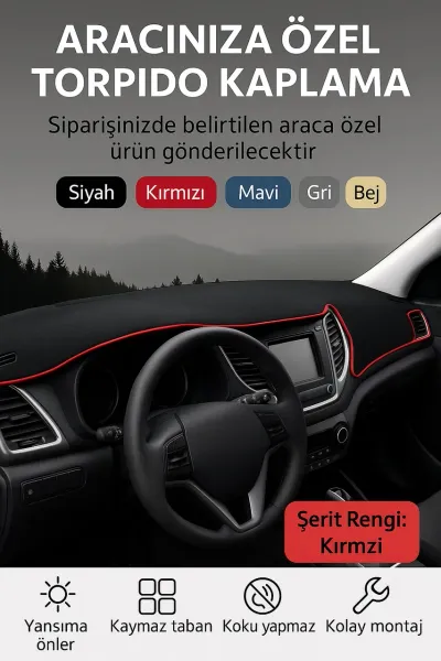Tofaş Şahin / Doğan / Kartal 1988-2003 Üstten Kapaklı Araca Özel 3D Torpido Kaplama Kırmızı Biye