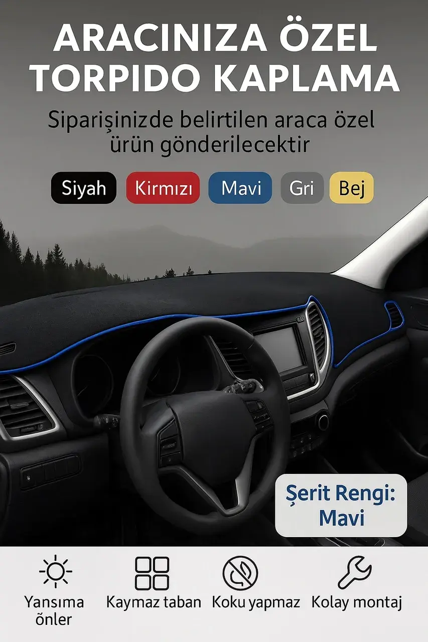 Fiat 500L 2012-2017 Araca Özel 3D Torpido Kaplama Mavi Biye (1)
