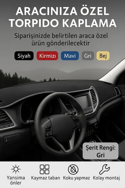 Tofaş Şahin / Doğan / Kartal 1988-2003 Üstten Kapaklı Araca Özel 3D Torpido Kaplama Gri Biye