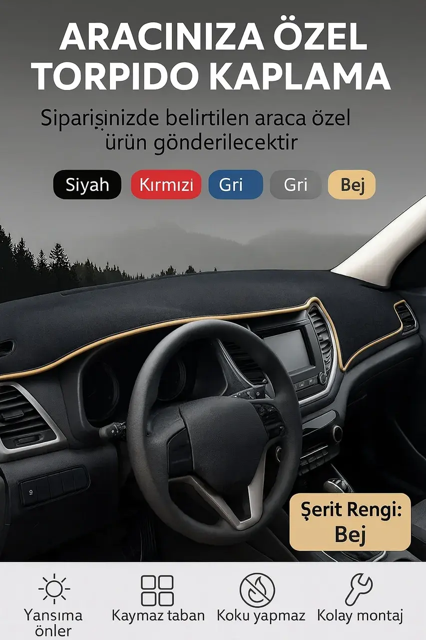 Fiat 500L 2012-2017 Araca Özel 3D Torpido Kaplama Bej Biye (1)