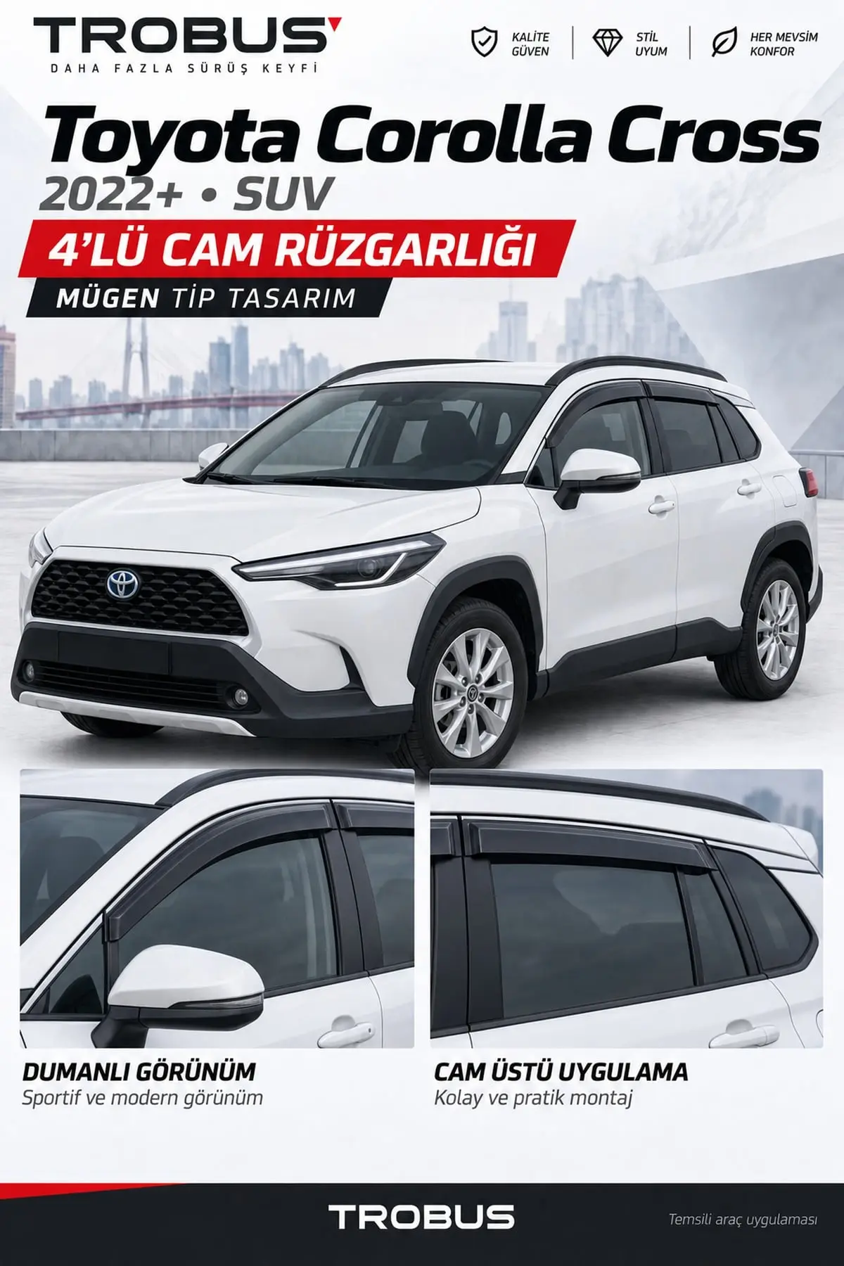 Toyota Corolla Cross (Tümü) Cam Rüzgarlığı 4'lü (1)