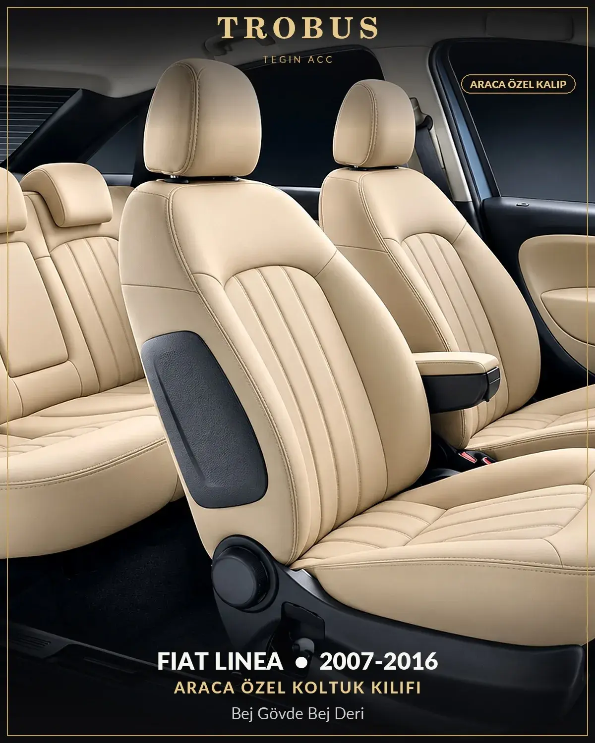 Fiat Linea 2007-2016 Araca Özel Koltuk Kılıfı Bej Gövde Bej Deri (1)