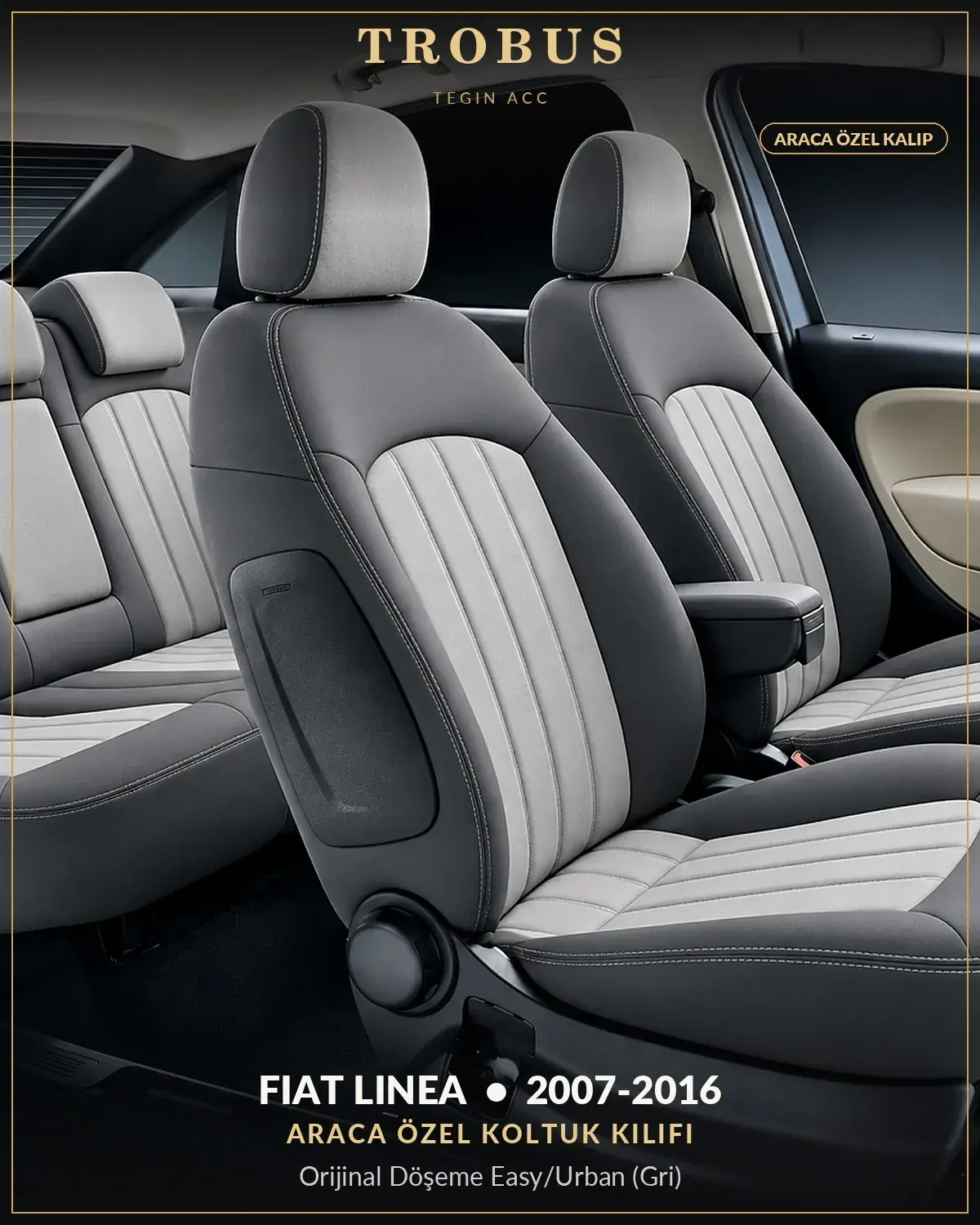 Fiat Linea 2007-2016 Araca Özel Koltuk Kılıfı Orijinal Döşeme Easy/Urban (Gri) (1)