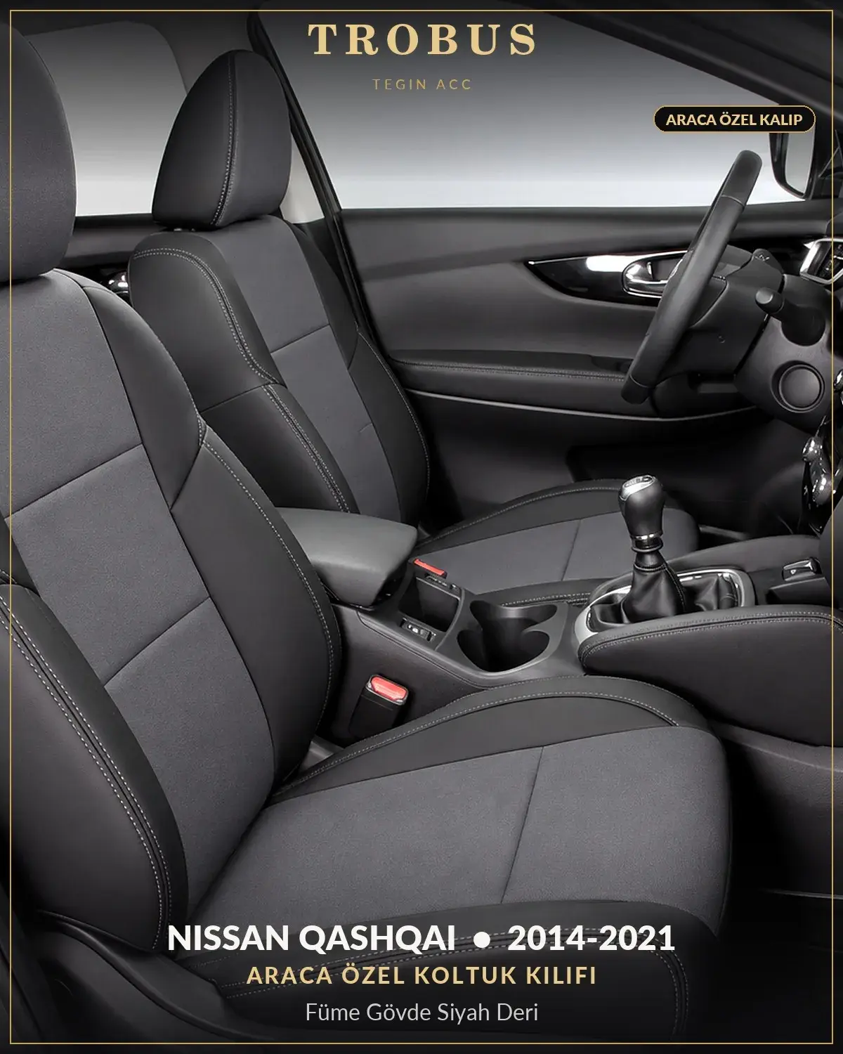 Nissan Qashqai 2014-2021 Araca Özel Koltuk Kılıfı Füme Gövde Siyah Deri (1)