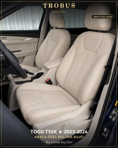 TOGG T10X 2023-2026 Araca Özel Koltuk Kılıfı Bej Gövde Bej Deri