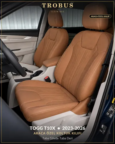 TOGG T10X 2023-2026 Araca Özel Koltuk Kılıfı Taba Gövde Taba Deri