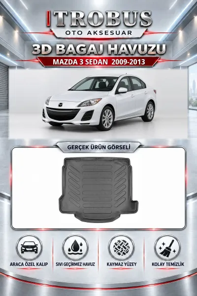 Mazda 3 2009-2013 Sedan Araca Özel 3D Bagaj Havuzu