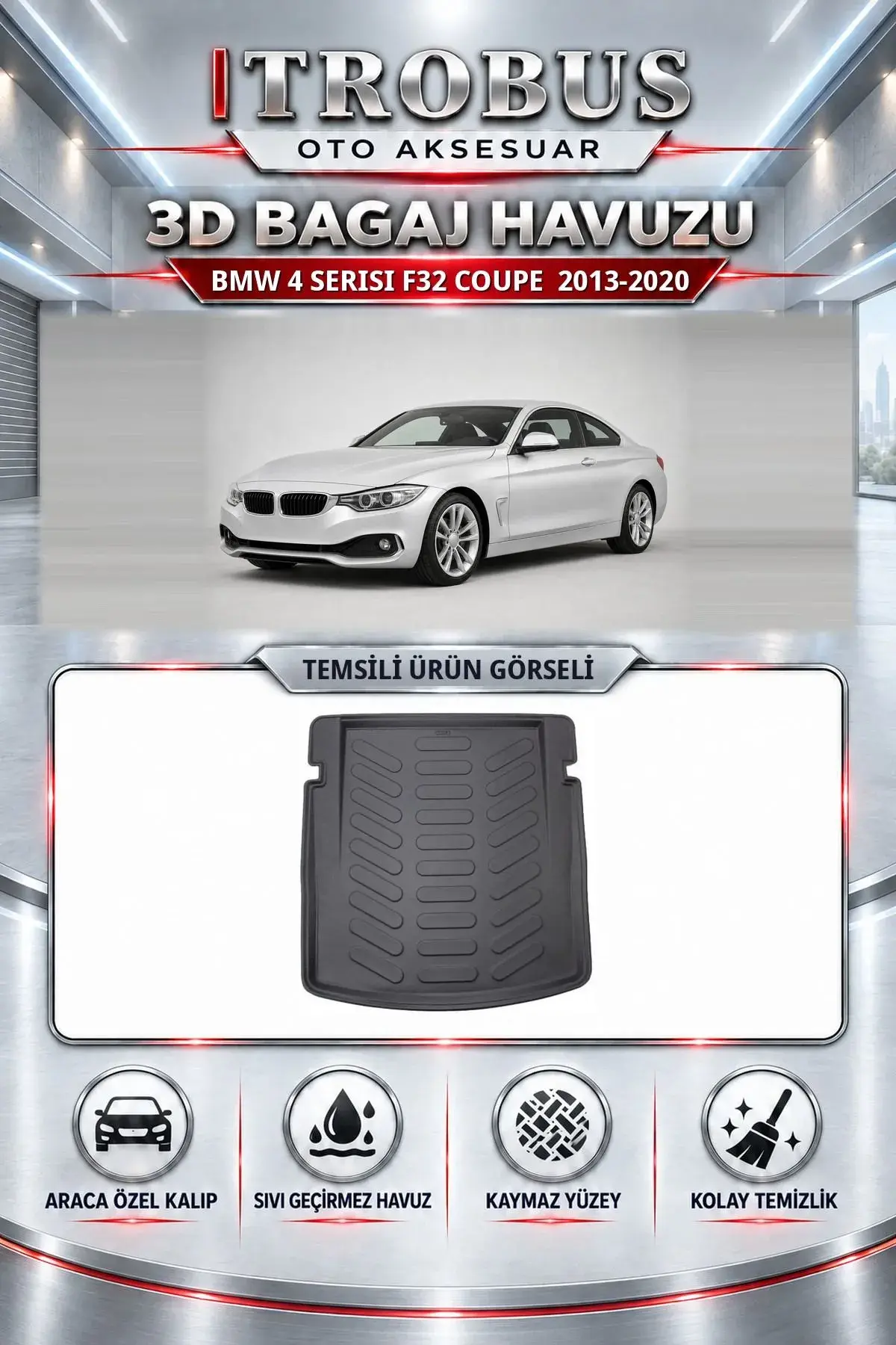 BMW 4 Serisi F32 Coupe 2013-2020 Araca Özel 3D Bagaj Havuzu (1)