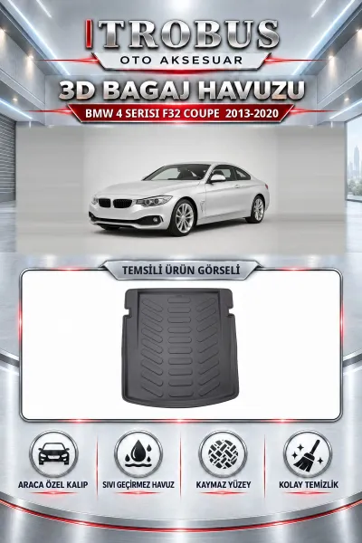 BMW 4 Serisi F32 Coupe 2013-2020 Araca Özel 3D Bagaj Havuzu