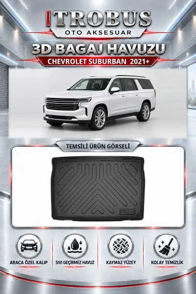 Chevrolet Suburban 7-8 Koltuk 2021 Sonrası Araca Özel 3D Bagaj Havuzu